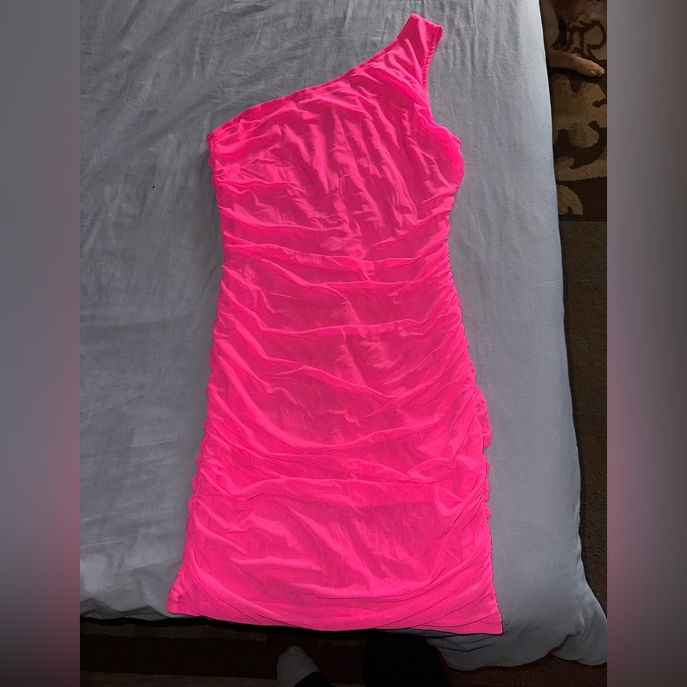 One Shoulder Body-Con Dress Hot Pink